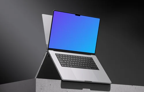MacBook Pro Mockup on minimalist ledge against dark background
