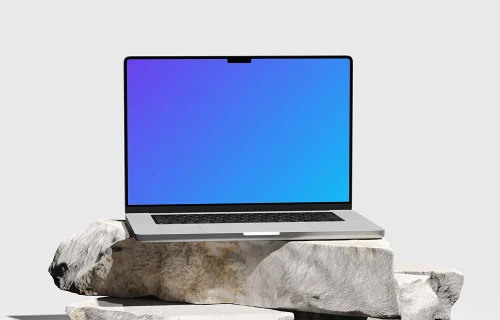 MacBook Pro mockup on natural stone platform
