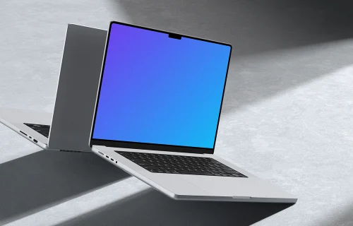 MacBook Pro mockup on textured surface with dynamic shadows