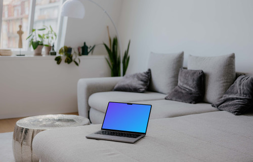 MacBook Pro mockup on the sofa