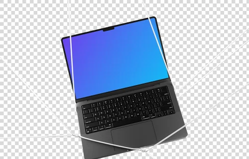 MacBook Pro mockup with isometric view on transparent background