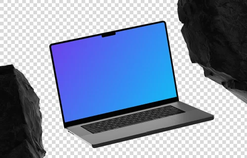 MacBook Pro mockup with rocky shadows