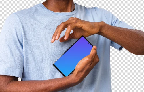 Mockup of the Google Pixel held by man in two hands