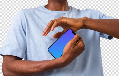 Mockup do iPhone segurado pelo homem com as duas mãos