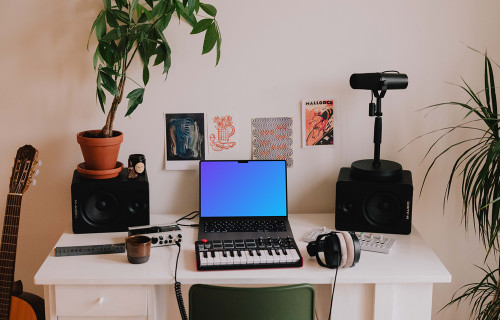 Music Mockup with MacBook Pro on the table