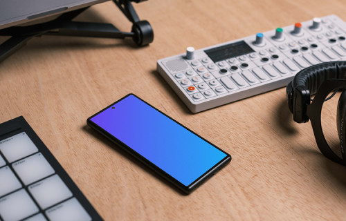 Phone mockup in the music studio