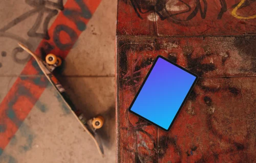 Red skatepark with tablet mockup