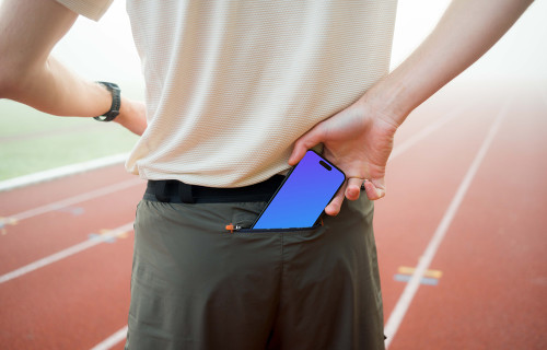 Runner taking a phone mockup from his pocket