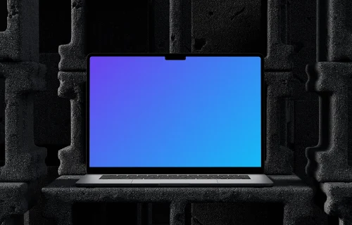 Sleek MacBook Pro mockup propped up on concrete blocks