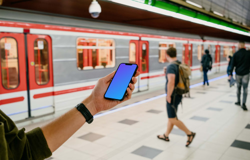 Smartphone mockup and subway station