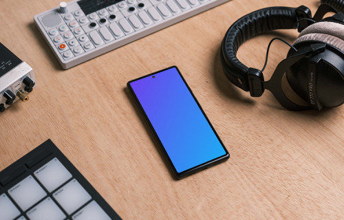 Smartphone mockup en el estudio de música