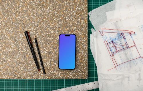 Smartphone mockup with architectural sketch