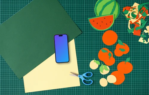 Smartphone mockup with colorful craft materials
