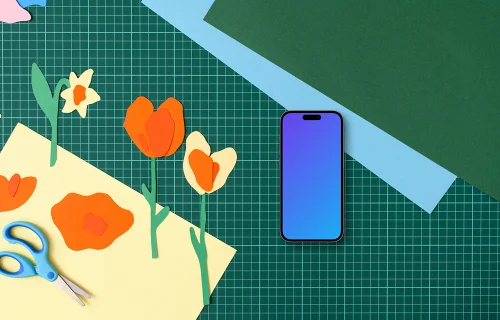 Smartphone mockup with colorful paper crafts