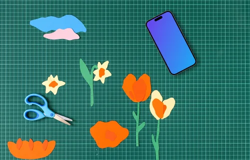 Smartphone mockup with colorful paper crafts