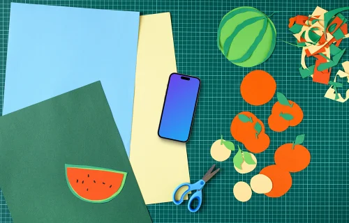 Smartphone mockup with crafty fruit paper cutouts