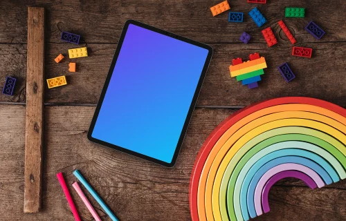 Tablet mockup in a colorful pride scene