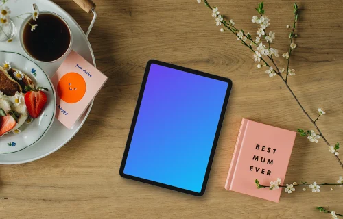 Tablet mockup in Mother’s day themed scene