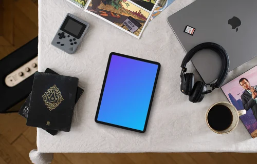 Tablet mockup on a creative's textured table