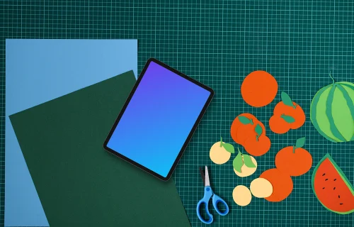 Tablet mockup with colorful paper fruit crafts