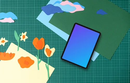 Tablet mockup with kid's art project theme