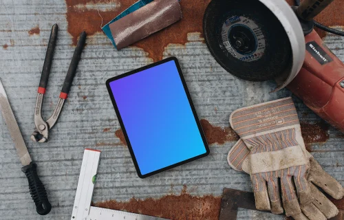 Tablet mockup with mechanic tools