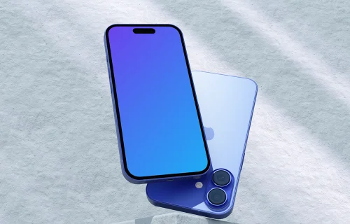 Ultramarine iPhone 16 mockup with a textured background