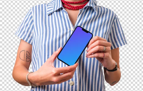 Woman holding iPhone mockup with both hands