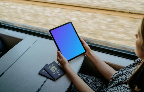 Woman planning a trip on iPad mockup