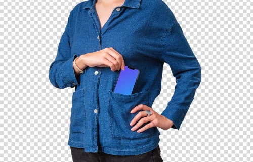 Woman pulling out iPhone from the shirt pocket