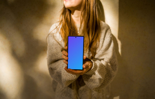 Woman showing a Google Pixel 6 mockup