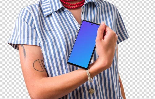 Woman showing the app on the Google Pixel mockup