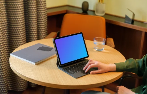 Woman with iPad mockup in the office