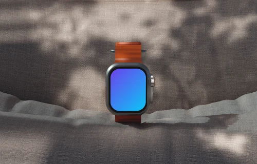 Apple Watch Ultra mockup on textured fabric with natural shadows