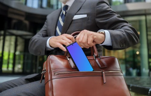 Businessman holding a Google Pixel mockup