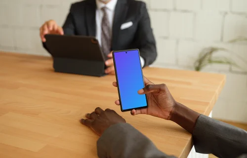 Businesswoman typing on a Google Pixel mockup