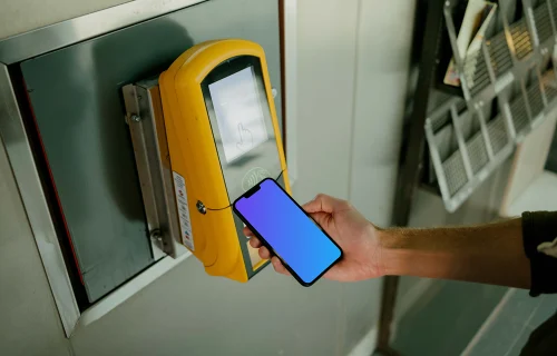 Buying public transport ticket with smartphone mockup