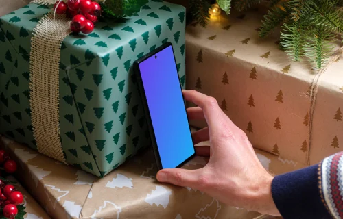 Christmas mockup with Google Pixel under the Christmas tree