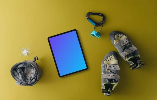Climbing equipment with tablet mockup