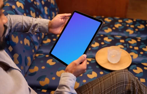 Cozy lounge setting and iPad mockup