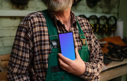 Crafter holding a phone mockup
