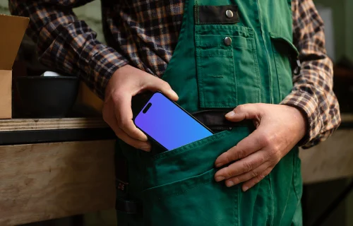 Crafter pulling out an iPhone from his pocket