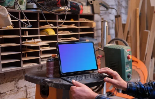Crafter working on an iPad Air mockup