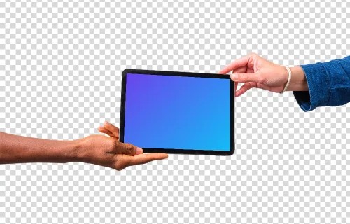 Diverse hands holding iPad mockup