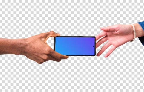 Diverse hands reaching to Google Pixel mockup