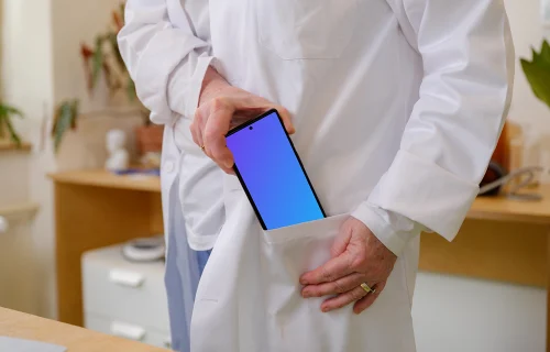 Doctor putting the phone into her pocket