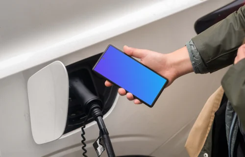 Electric car and phone mockup