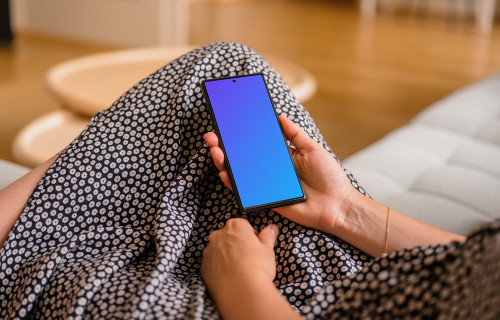 Female hand holding a Google Pixel 6 mockup