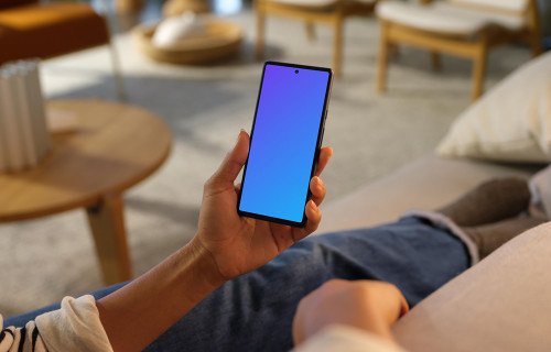 Female hand holding a Google Pixel 6 mockup