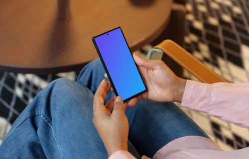 Female holding a Google Pixel mockup